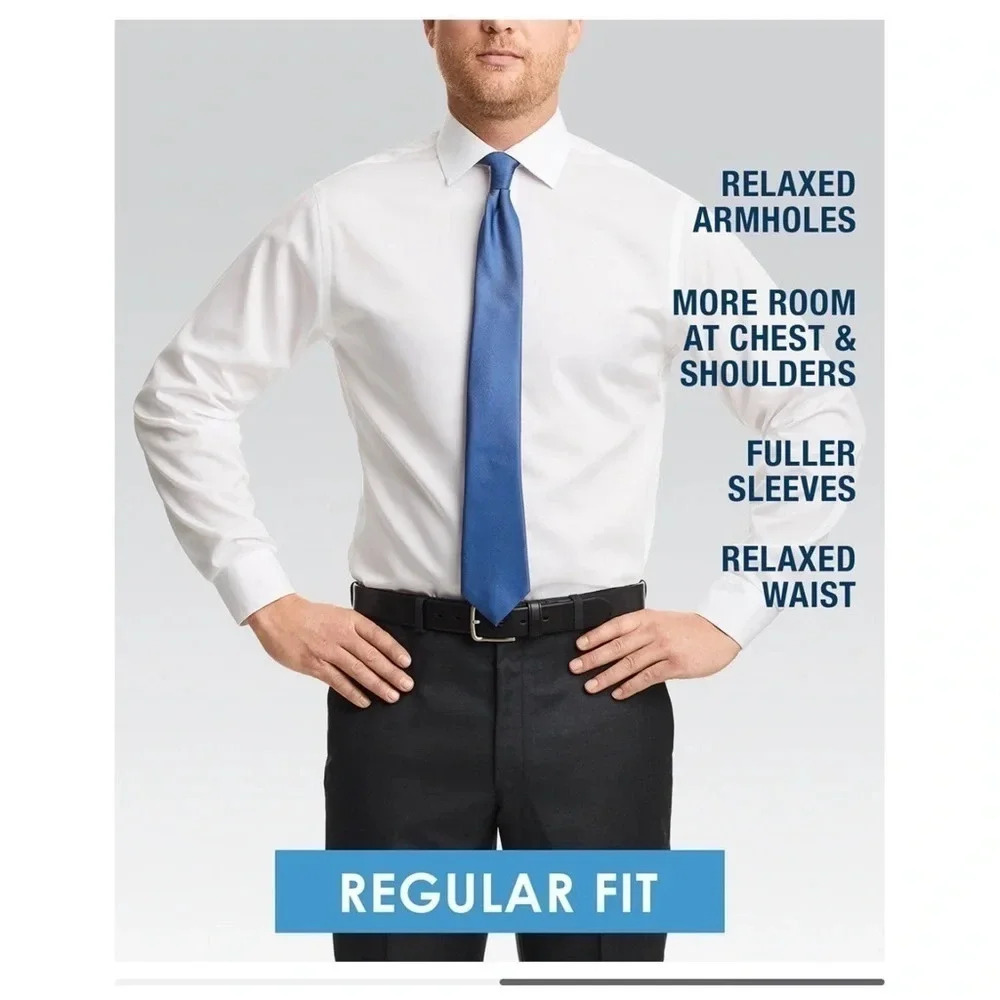 Men's Big & Tall Classic/ Regular Fit Wrinkle Free Poplin Solid Dress Shirt - Picture 4 of 7
